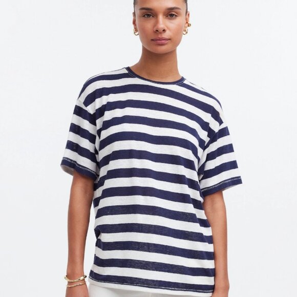 Madewell. Size M. Navy and White Striped Tee - Picture 1 of 5